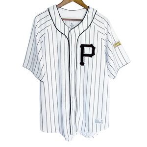 New Men’s Pirates MLB Adult Jersey White Stripes Short Sleeve Button Down